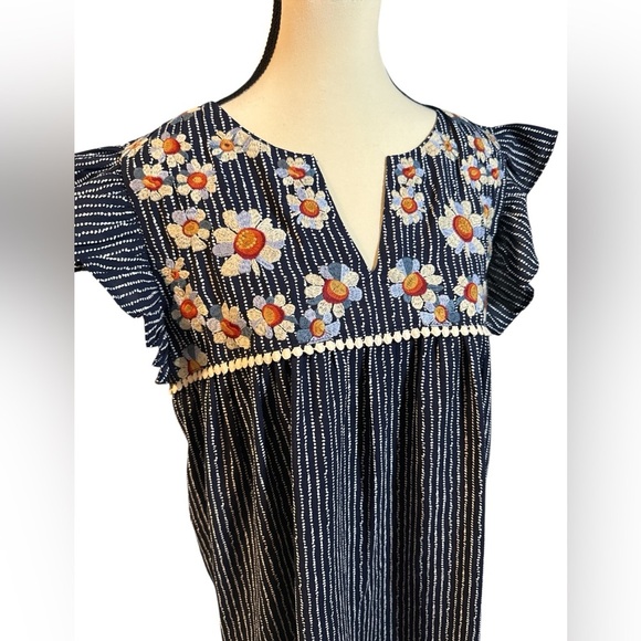 THML Navy Striped Dress with Floral Embroidery - Picture 5 of 7